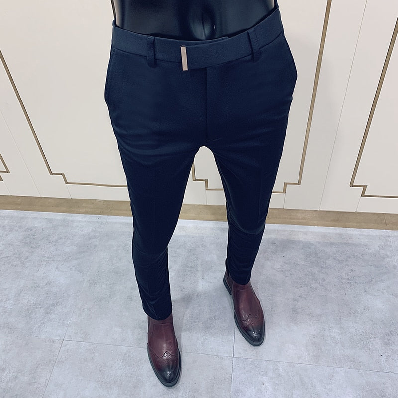 Spring Men Pants Korean Slim Fit Men Casual Ankle Length Pants Streetwear Men High Quality Black Gray Dress Suit Pant Man