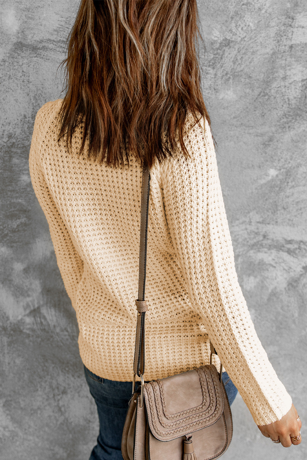 Khaki Buttoned Wrap Turtleneck Sweater
