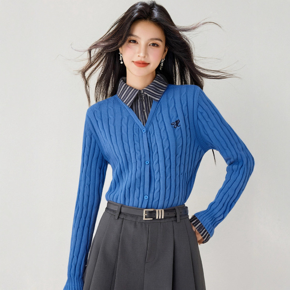 Academic Style Plaid Spliced False Two-Piece Knit Sweater for Women, Fall Fashion Design Knit Cardigan Top