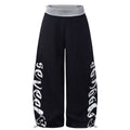 Wide Leg Sweatpants, Color Block Waistband Side Letter Print Loose Draped Casual Pants