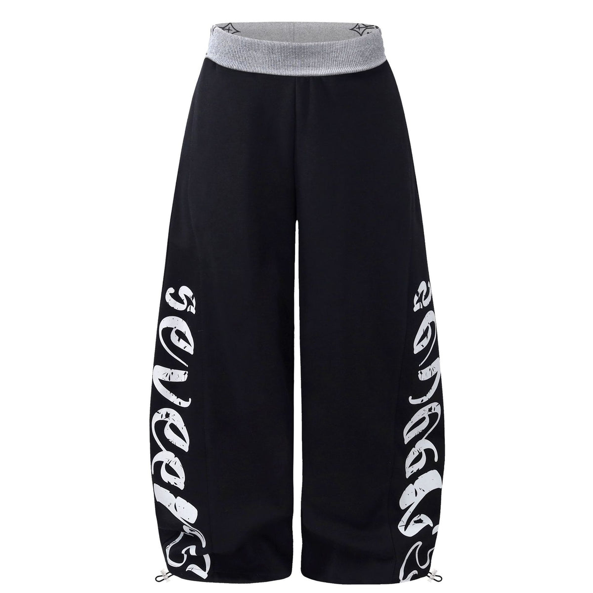 Wide Leg Sweatpants, Color Block Waistband Side Letter Print Loose Draped Casual Pants