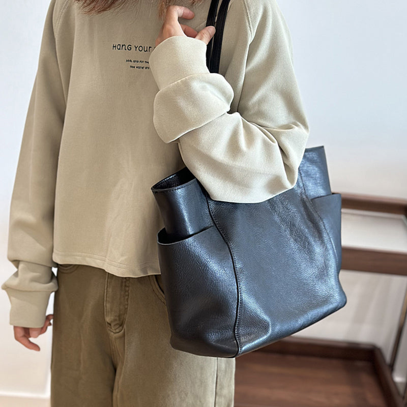 Full Grain Leather Tote Bag, Large Capacity Shoulder Bag for Women, Everyday Leather Tote Bag