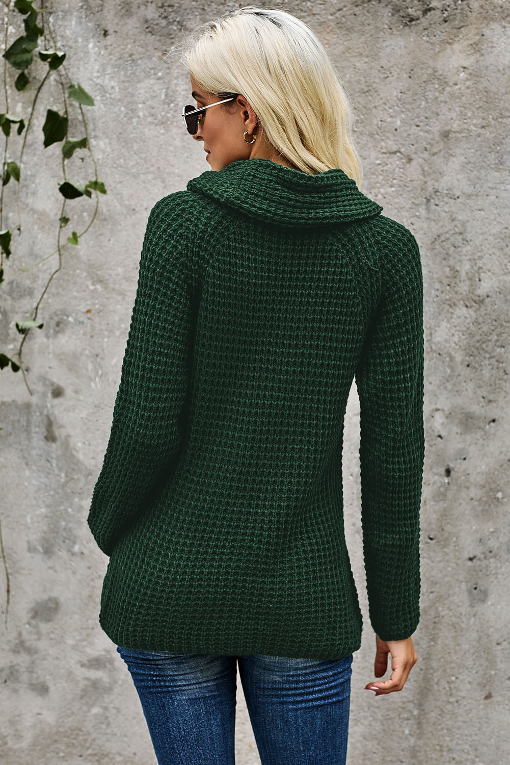 Khaki Buttoned Wrap Turtleneck Sweater