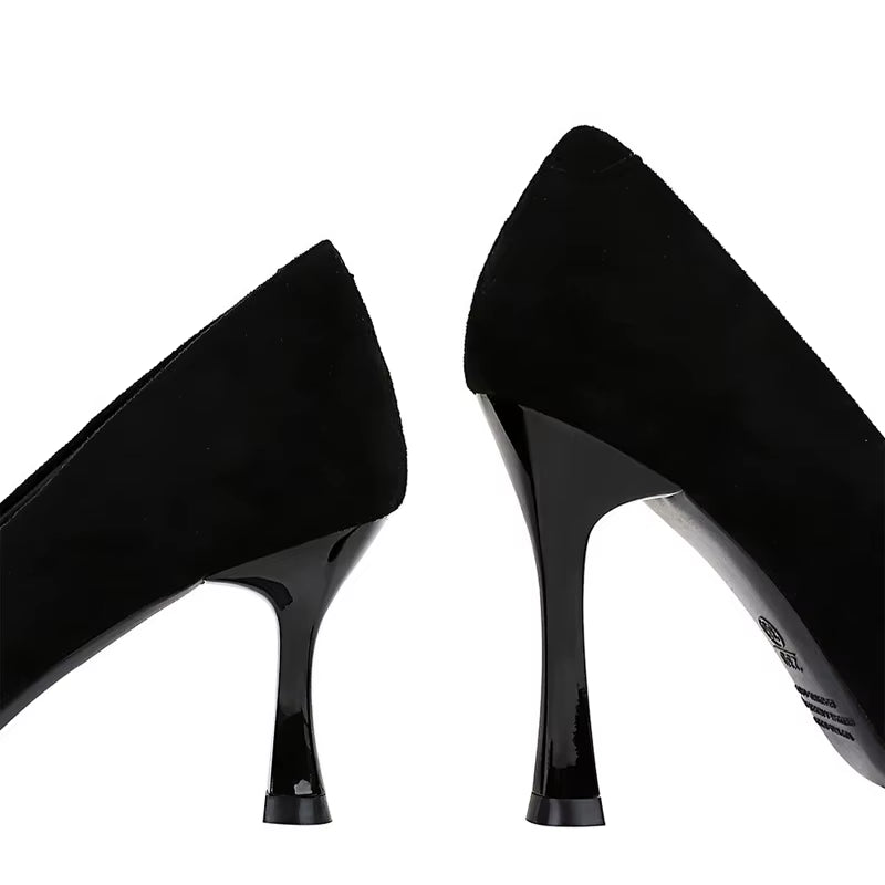 BIGTREE Shoes Suede Black Women Pumps Wine Glasses and High Heels Pointed Toe Women Heels 7 Cm 10Cm Ladies Shoes Office Shoes