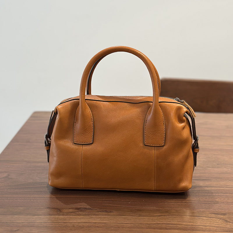 Full Grain Leather Women Boston Bag, Leather Top Handle Bag, Women's Leather City Bag