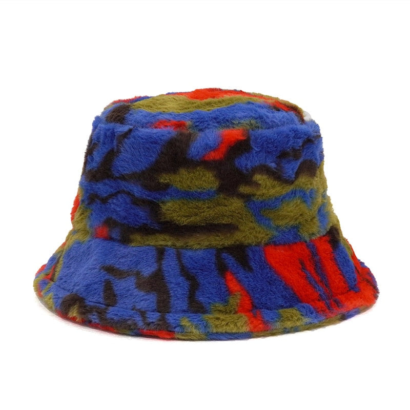 Autumn Winter Camouflage Faux Fur Bucket Hats Women Girl Fashion Warm Soft Velvet Fluffy Fisherman Hat Ladies Outdoor Panama