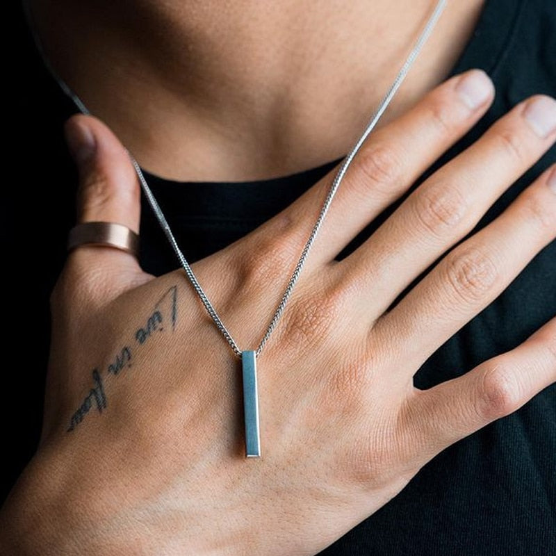Classic Rectangle Pendant Necklace men Stainless Steel Black color Cuban Chain Necklace For Men Jewelry Gift
