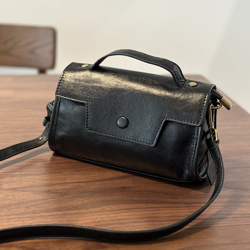 Genuine Leather Satchel handbags, Mini Leather Crossbody Bag with Removable Strap, Vintage Leather City Bag