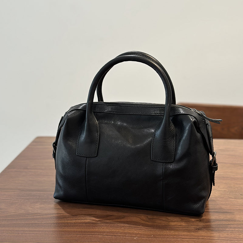 Full Grain Leather Women Boston Bag, Leather Top Handle Bag, Women's Leather City Bag