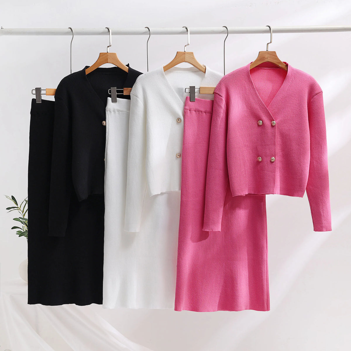 Set of Two Pieces for Elegant Women Knitted Casual Two Parts  Fall  Winter Long Sleeve Women's  Suit Fashion Vintage Clothes