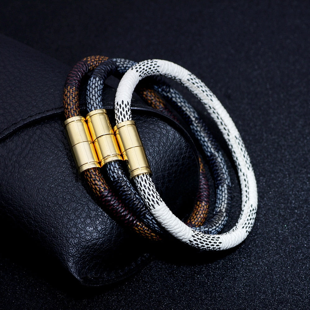 Leather Bracelets for Men and Women Jewelry Stainless Steel Magnetic Clasp Bracelets