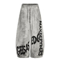 Tie-Dye Graffiti Distressed Loose Drapey Wide Leg Elastic Drawstring Casual Pants