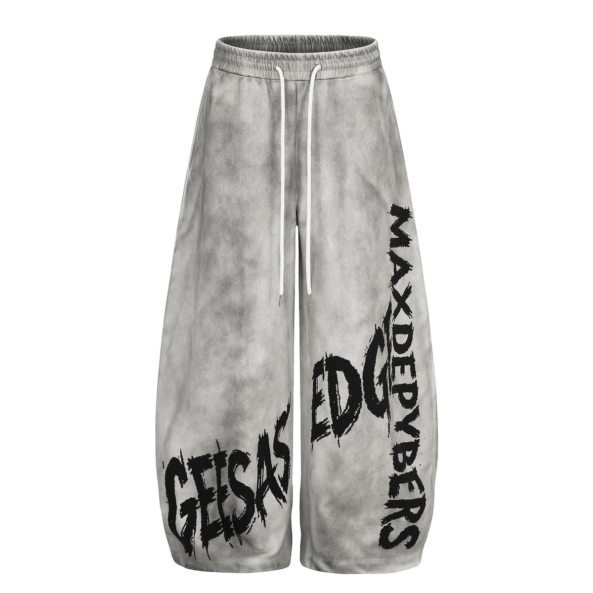 Tie-Dye Graffiti Distressed Loose Drapey Wide Leg Elastic Drawstring Casual Pants
