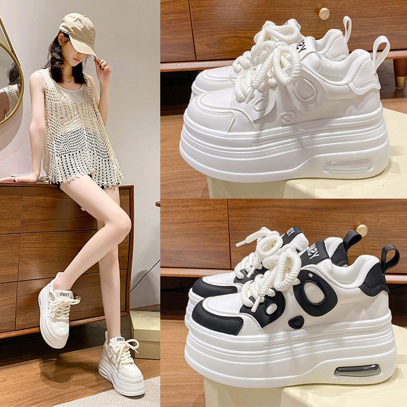 Thick soled white shoes for women, versatile and popular panda shoes, slimming and niche casual sponge shoes