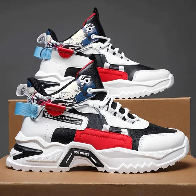 New high top shoes for men white shoes thick soled sports and leisure shoes