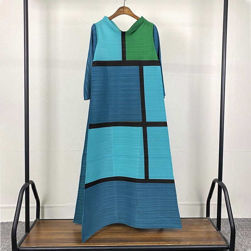 Pleated Dress Fall Winter Women Abaya Loose Long Plaid Printed Dress Aesthetic Clothes In Stock
