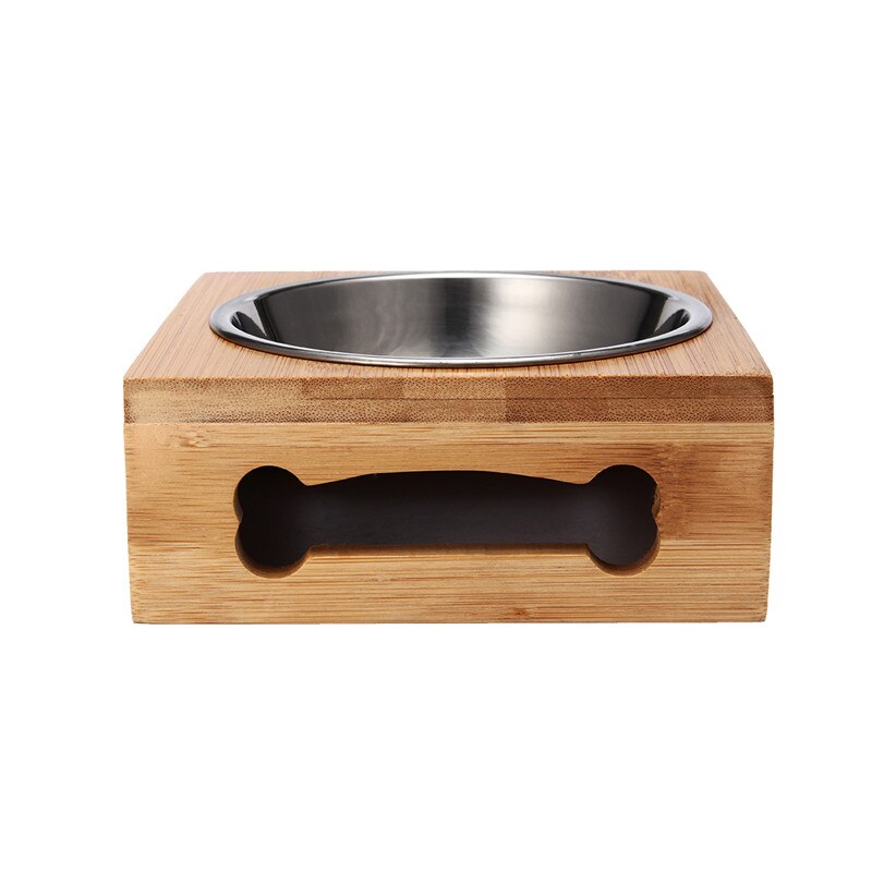 Double Single Dog Bowls for Pet Puppy Stainless Steel Bamboo Rack Food Water Bowl Feeder Pet Cats Feeding Dishes Dogs Drink Bowl