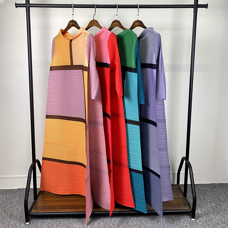 Pleated Dress Fall Winter Women Abaya Loose Long Plaid Printed Dress Aesthetic Clothes In Stock