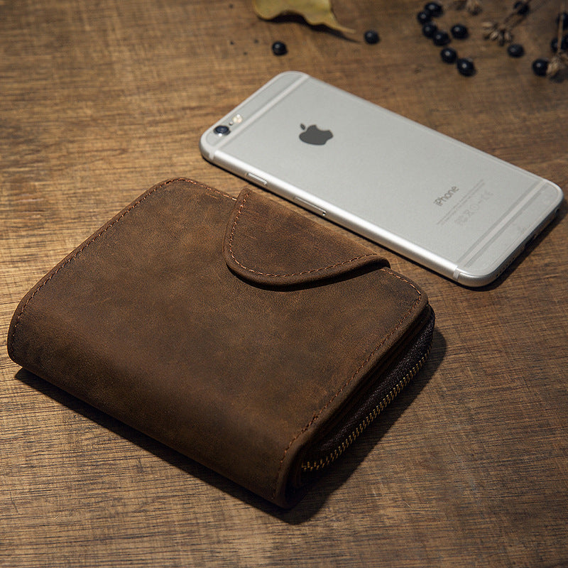 Artisan Leather Trifold Wallet, Leather Wallet with Coin Pocket, Full Grain Leather Wallet for Men