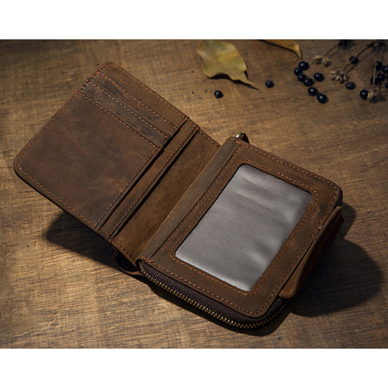 Artisan Leather Trifold Wallet, Leather Wallet with Coin Pocket, Full Grain Leather Wallet for Men