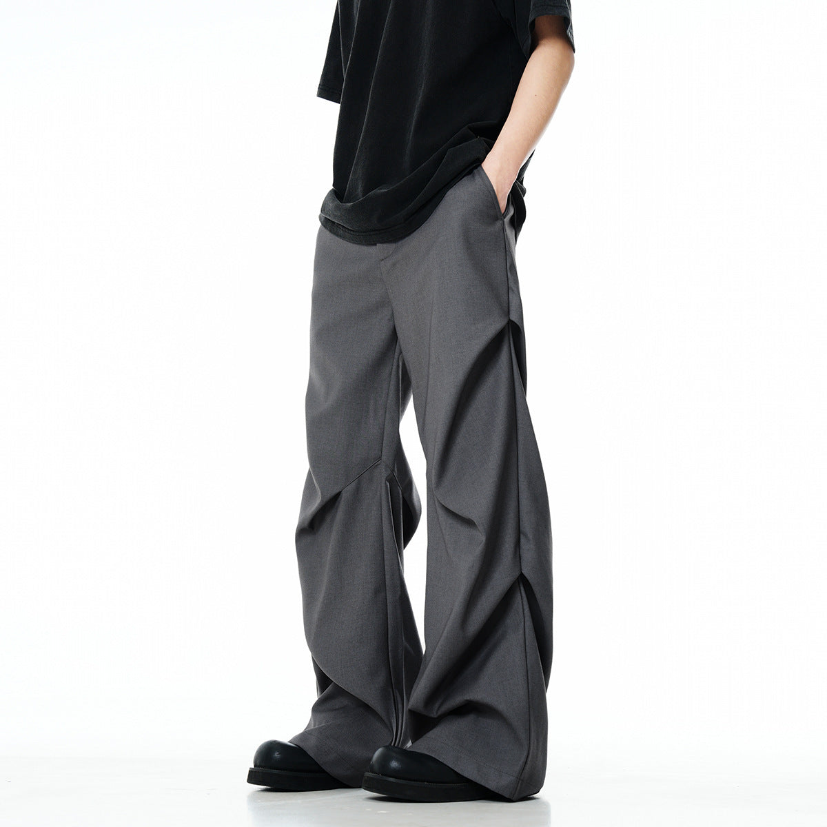Gray Dress Pants for Men and Women with Pleats Simple Clean Fit