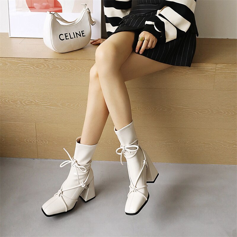 Black High Heels Ankle Boots For Women Autumn Winter Gladiator Punk Short Boots Party Shoes