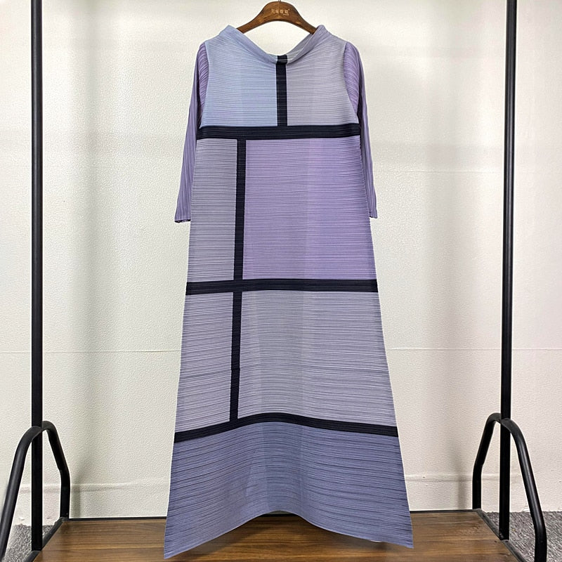 Pleated Dress Fall Winter Women Abaya Loose Long Plaid Printed Dress Aesthetic Clothes In Stock