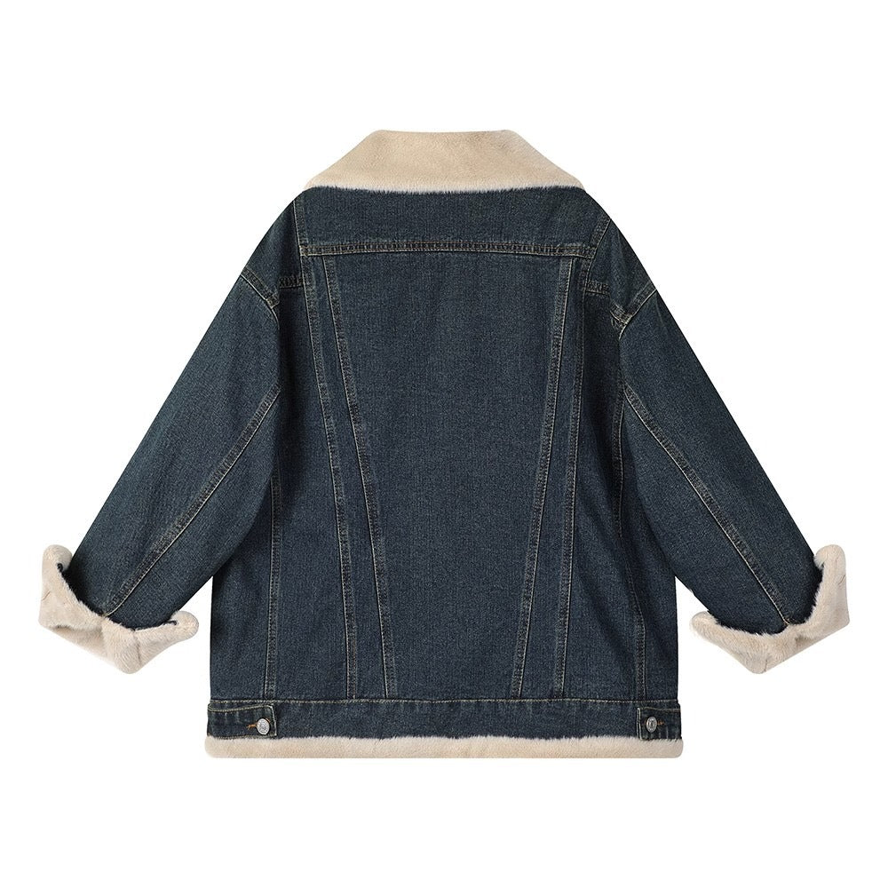 Denim Parkas for Women  New Fashion Thicken Warm Moto Biker Jacket Fall Winter Vintage Casual Stand Collar Coats
