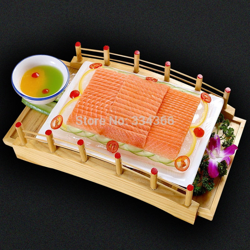 Japanese Wooden Sushi Bridge Seafood Container Wooden Dishes Fresh Seafood of Sushi shop-in Sushi Tools