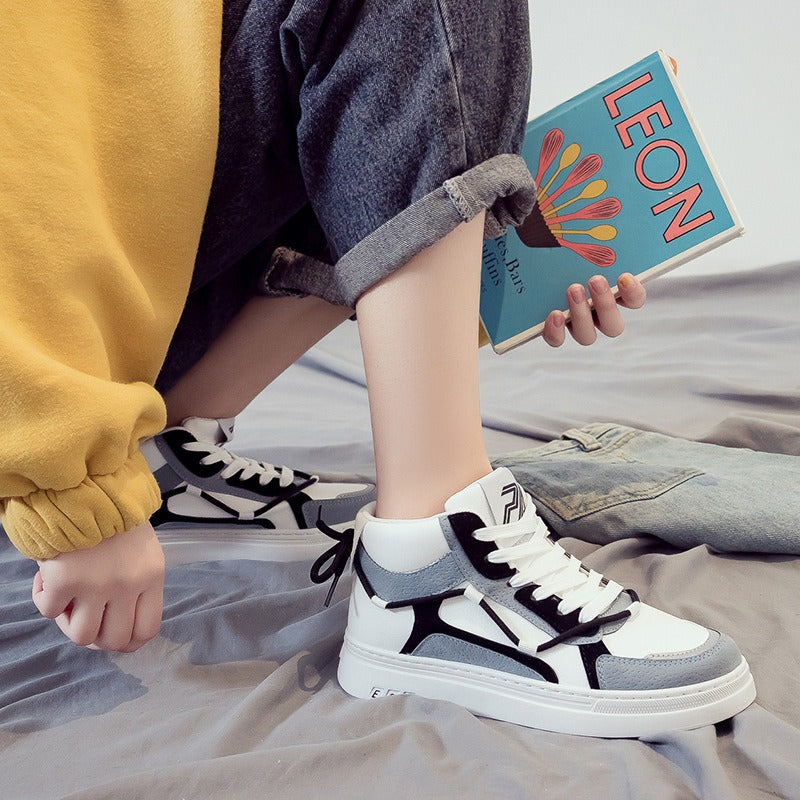 New high top comfortable trendy shoes for men, versatile casual sports board shoes, white cloth shoes, leather shoes