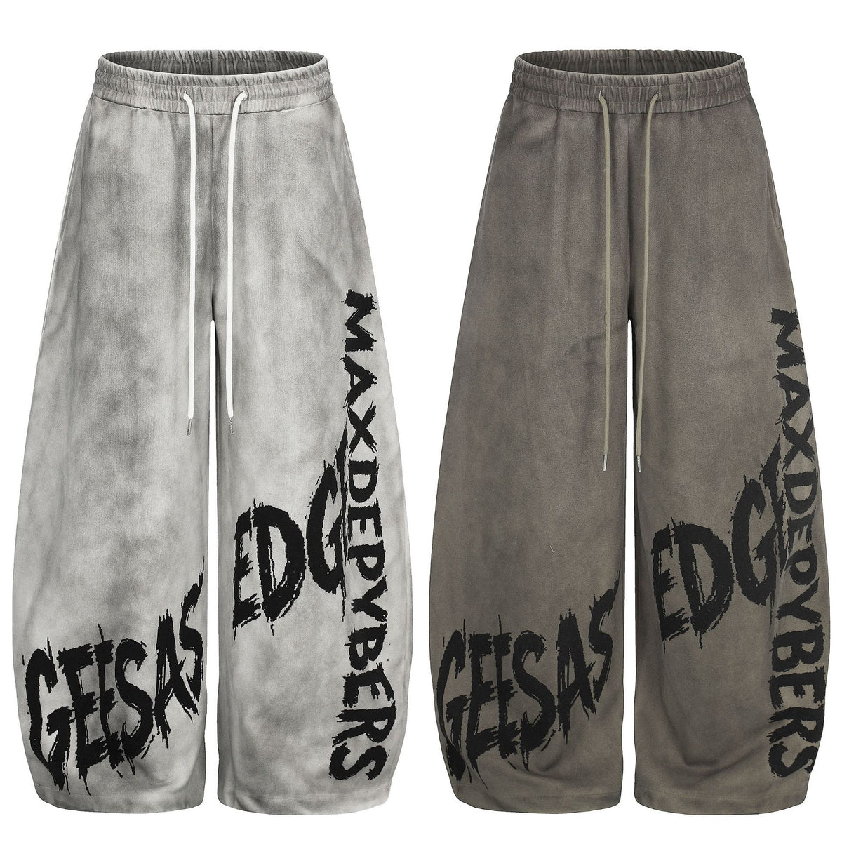 Tie-Dye Graffiti Distressed Loose Drapey Wide Leg Elastic Drawstring Casual Pants