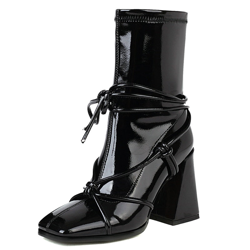 Black High Heels Ankle Boots For Women Autumn Winter Gladiator Punk Short Boots Party Shoes
