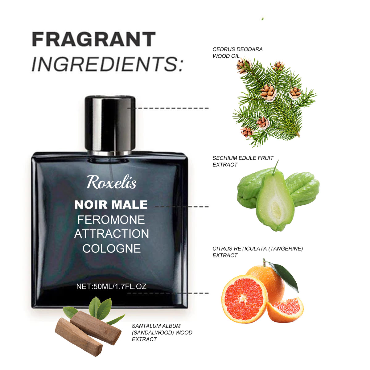 Noir Male Feromone Attraction Cologne, Fragrance Refreshing Mild Not Pungent Lasting Fragrance Release Charm Date Atmosphere Perfume