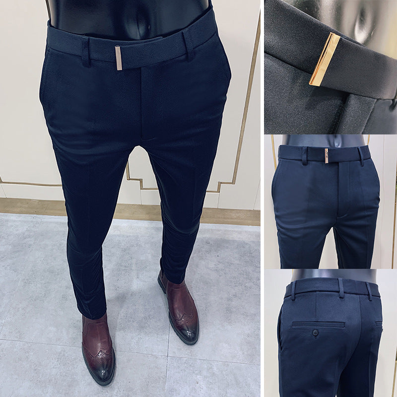 Spring Men Pants Korean Slim Fit Men Casual Ankle Length Pants Streetwear Men High Quality Black Gray Dress Suit Pant Man