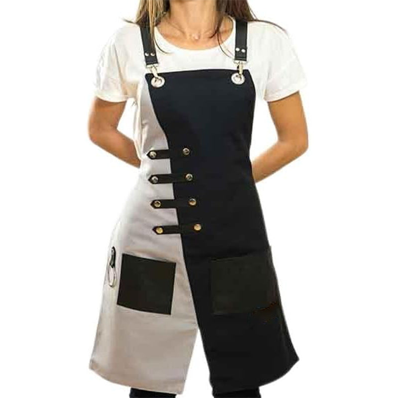 Canvas Apron with Leather Cross-Back Straps, Personalized Waterproof Canvas Apron, Gift for Chef, BBQ  Workshop, Art