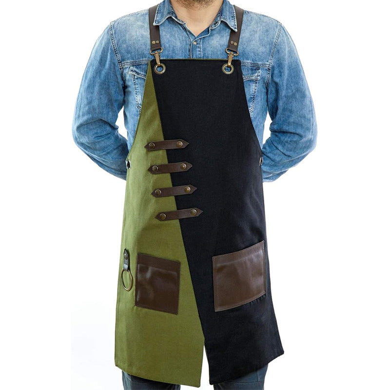 Canvas Apron with Leather Cross-Back Straps, Personalized Waterproof Canvas Apron, Gift for Chef, BBQ  Workshop, Art