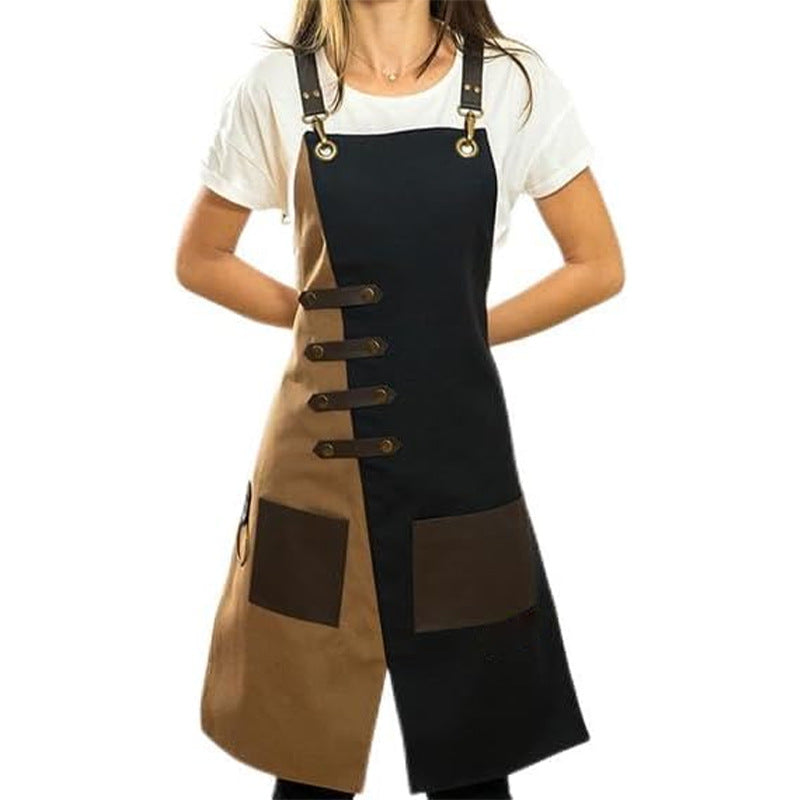 Canvas Apron with Leather Cross-Back Straps, Personalized Waterproof Canvas Apron, Gift for Chef, BBQ  Workshop, Art
