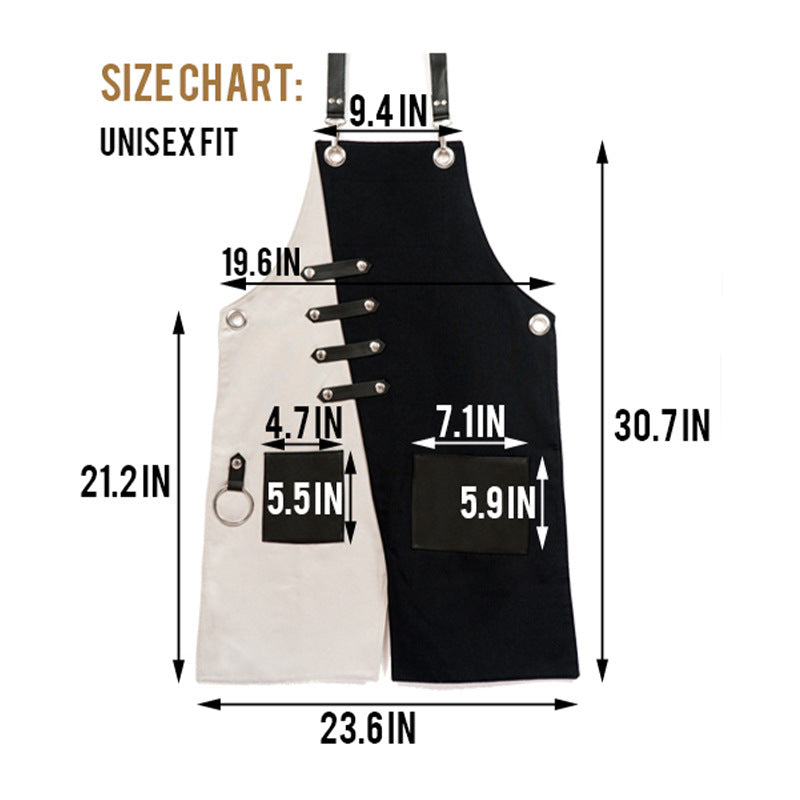 Canvas Apron with Leather Cross-Back Straps, Personalized Waterproof Canvas Apron, Gift for Chef, BBQ  Workshop, Art