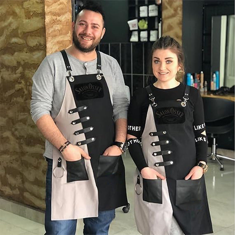 Canvas Apron with Leather Cross-Back Straps, Personalized Waterproof Canvas Apron, Gift for Chef, BBQ  Workshop, Art