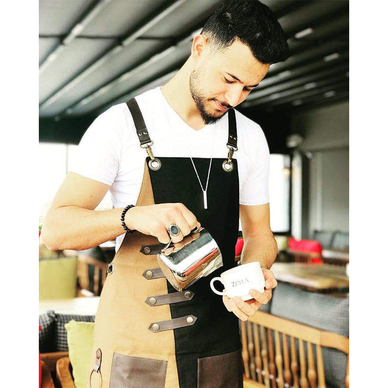 Canvas Apron with Leather Cross-Back Straps, Personalized Waterproof Canvas Apron, Gift for Chef, BBQ  Workshop, Art