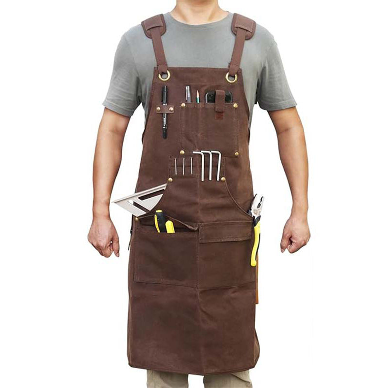 Canvas Work Apron with  Tool Pockets, Heavy-Duty Adjustable Utility Apron for Men, Carpenter & Workshop