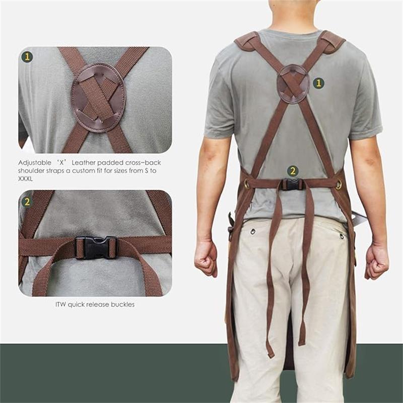 Canvas Work Apron with  Tool Pockets, Heavy-Duty Adjustable Utility Apron for Men, Carpenter & Workshop