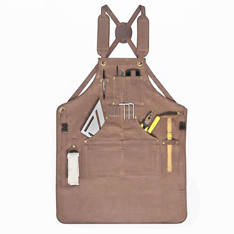 Canvas Work Apron with  Tool Pockets, Heavy-Duty Adjustable Utility Apron for Men, Carpenter & Workshop