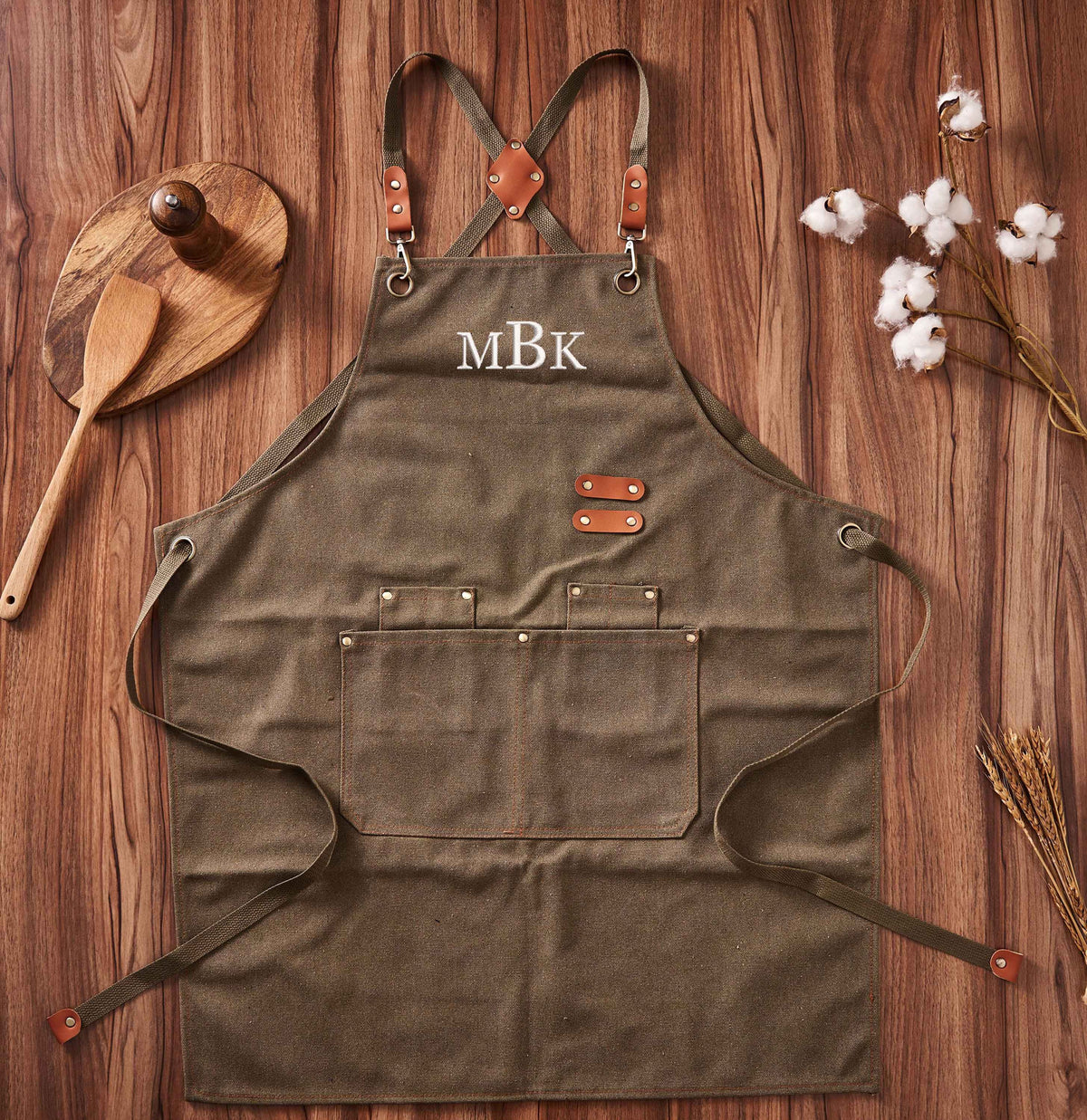 Custom Canvas Apron with Pockets, Personalized Embroidered BBQ, Kitchen, Barista and Workshop Apron