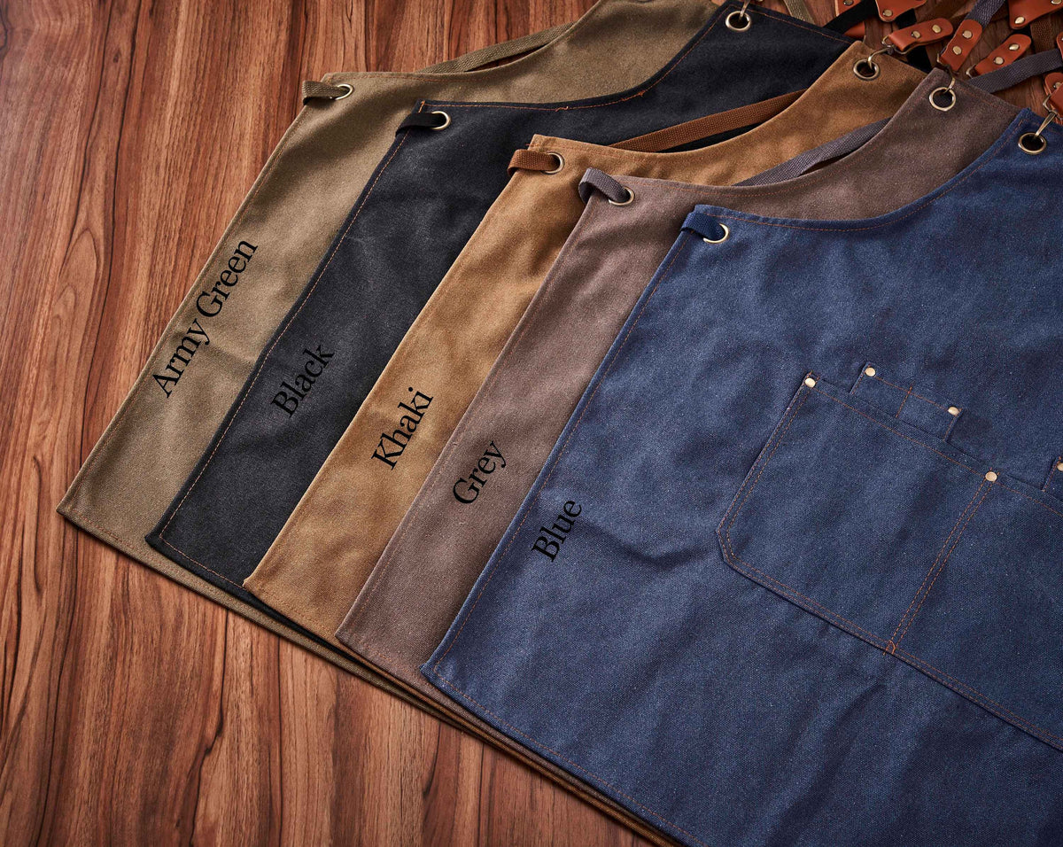 Custom Canvas Apron with Pockets, Personalized Embroidered BBQ, Kitchen, Barista and Workshop Apron