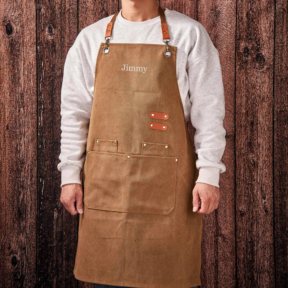 Custom Canvas Apron with Pockets, Personalized Embroidered BBQ, Kitchen, Barista and Workshop Apron