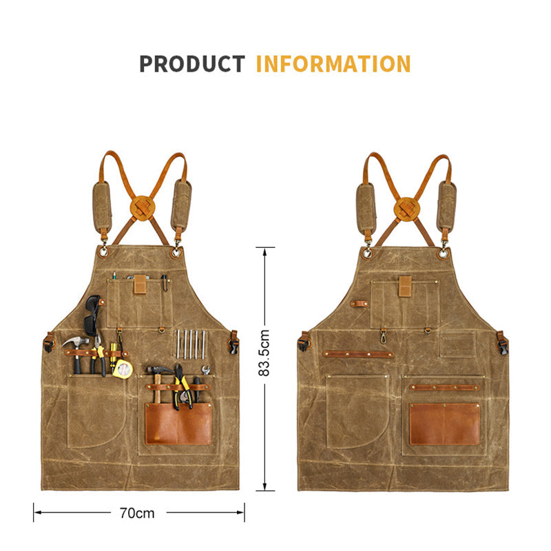 Custom Waxed Canvas Work Apron, Canvas apron with Tool Pockets, Personalized Utility Apron for Men & Women