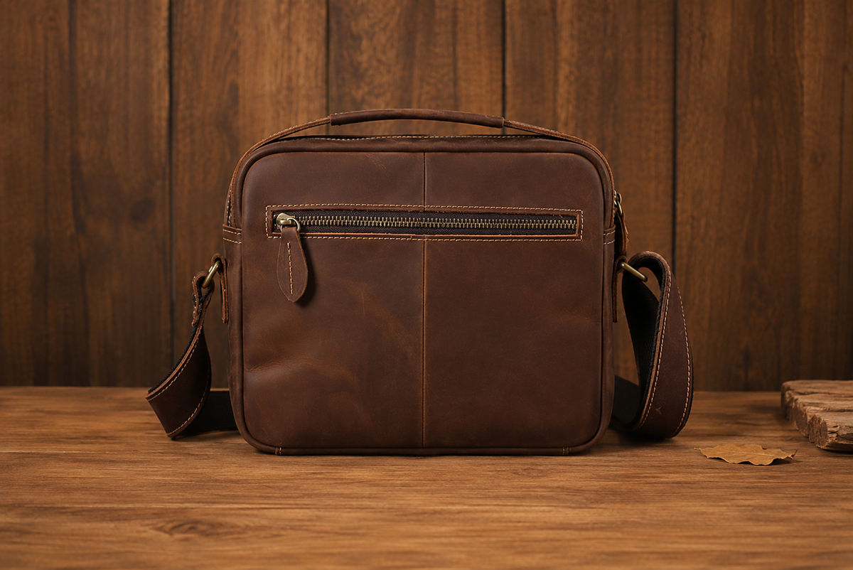 Crazy Horse Leather Crossbody Bag for Men, Premium Casual Commuter Shoulder Bag, Multifunctional Horizontal Men's Bag