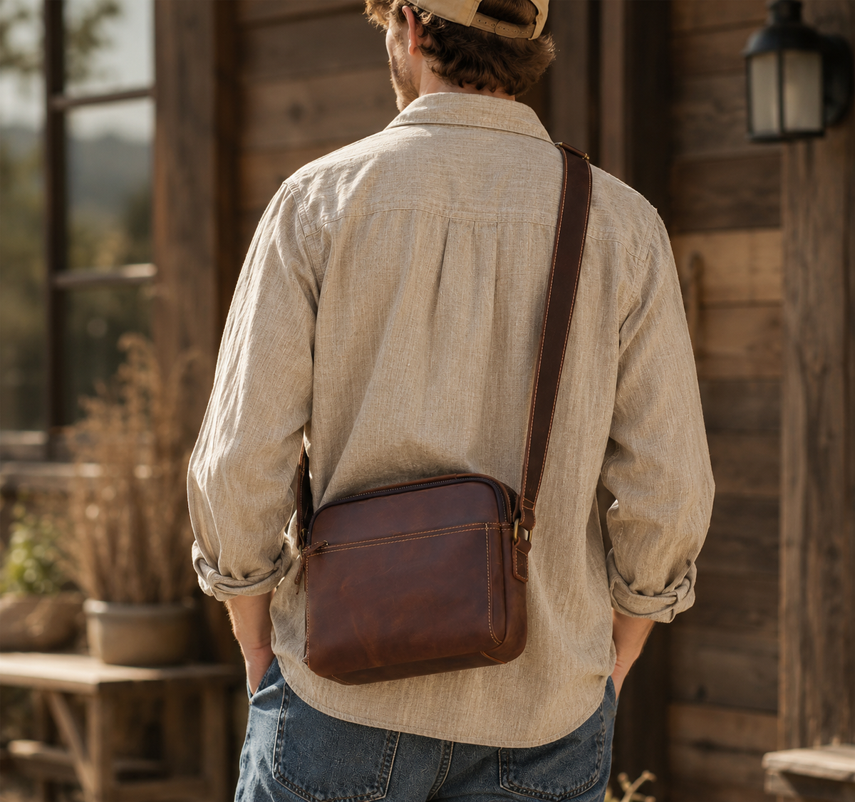Crazy Horse Leather Crossbody Bag for Men, Premium Casual Commuter Shoulder Bag, Multifunctional Horizontal Men's Bag