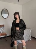 Pockets Faux Leather Jacket Women Fall Winter Vintage New Oversized Faux Pu Coat Chic Turn Down Collar Outerwear